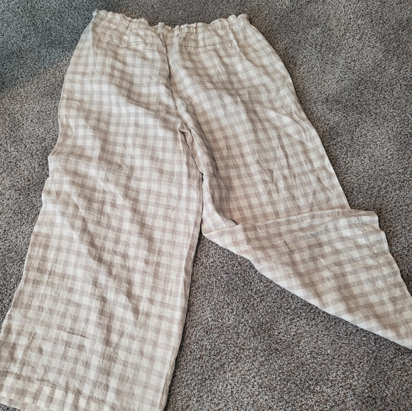 Lou Grey – Taupe and Ecru 100% Linen Wide Leg Plaid Pants (Size XL) - Picture 6 of 15